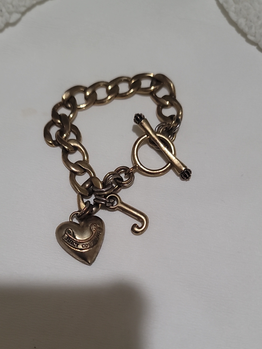 Juicy Couture Antique Gold Heart Charm Chain Bracelet